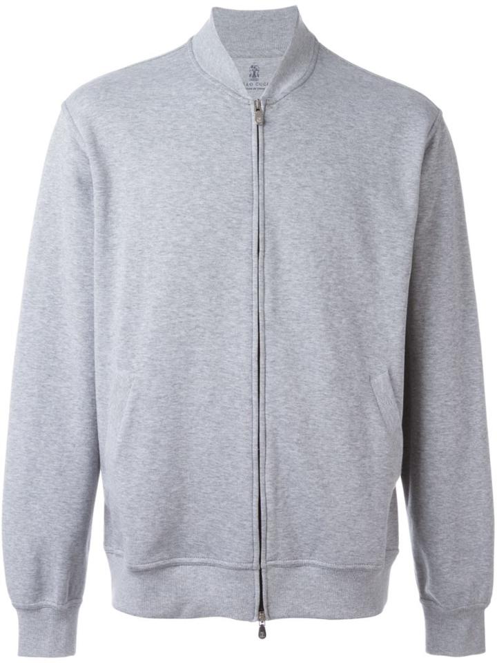Brunello Cucinelli Zipped Bomber Jacket, Men's, Size: Medium, Grey, Cotton/polyamide