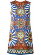 Dolce & Gabbana Carretto Siciliano Print Shift Dress, Women's, Size: 44, Blue, Viscose/cotton/silk/spandex/elastane