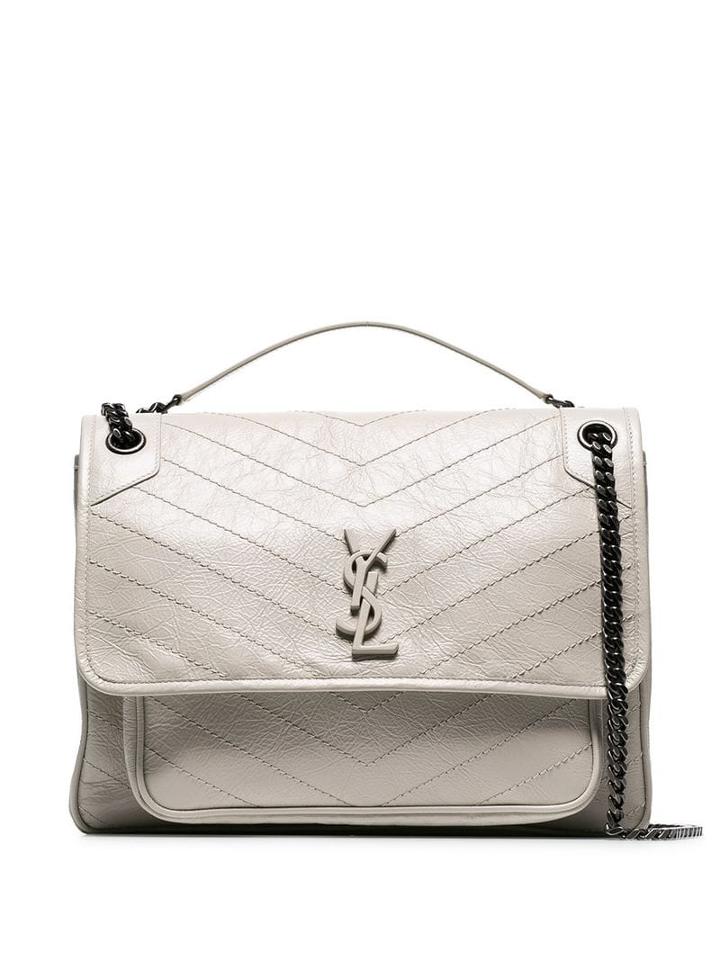 Saint Laurent White Niki Monogram Leather Shoulder Bag - Neutrals