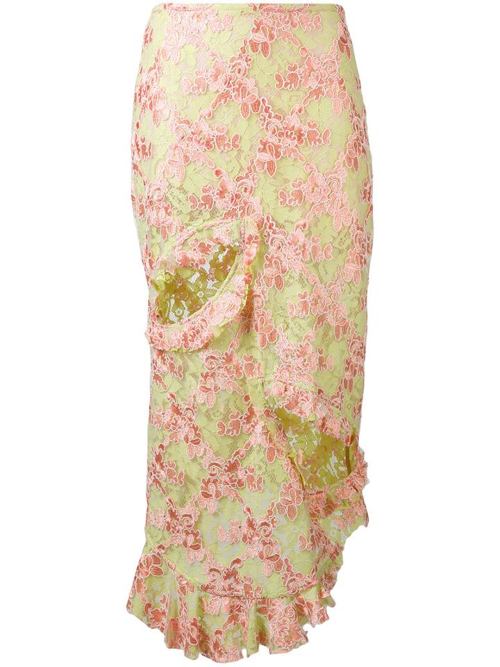 Marques'almeida - Floral Ruffled Cut Out Skirt - Women - Silk/cotton/polyamide/polyester - 12, Pink/purple, Silk/cotton/polyamide/polyester