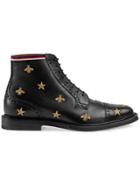 Gucci Leather Embroidered Brogue Boot - Black