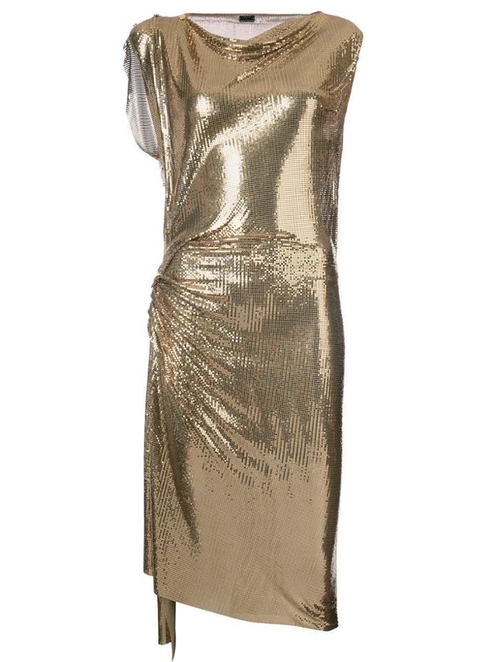 Paco Rabanne Slash Neck Asymmetric Dress - Metallic