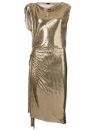 Paco Rabanne Slash Neck Asymmetric Dress - Metallic