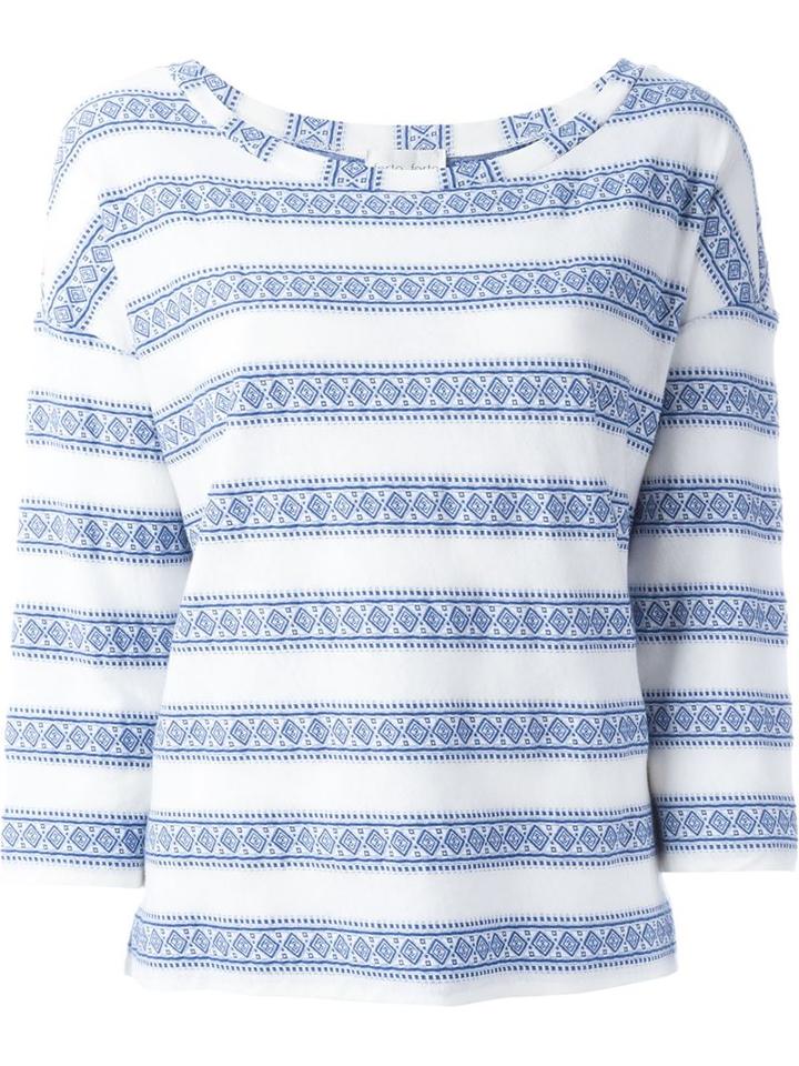 Forte Forte Three-quarter Sleeve Woven Top, Size: I, Blue, Cotton