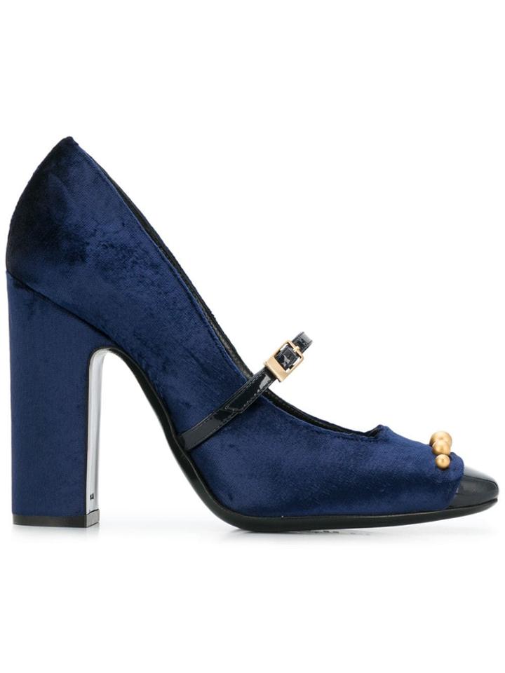 Pollini Studded Velvet Pumps - Blue