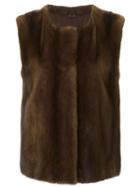 Liska Round Neck Sleeveless Coat, Women's, Size: Large, Brown, Mink Fur