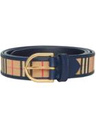 Burberry 1983 Check And Leather D-ring Belt - Blue