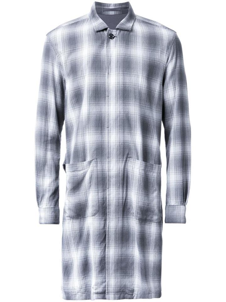 Attachment Long Plaid Coat, Men's, Size: 2, Grey, Cotton