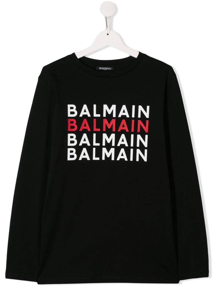Balmain Kids Teen Multiple Logo Print Top - Black