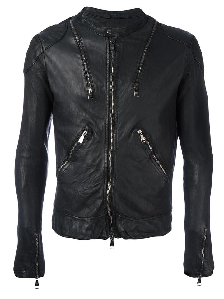 Giorgio Brato Zipped Leather Jacket, Men's, Size: 46, Black, Leather/cotton/silk/polyester
