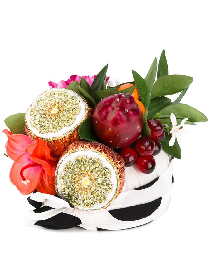 Dolce & Gabbana Fruit Hat, Women's, Size: 57, Black, Silk/polyester/spandex/elastane/glass