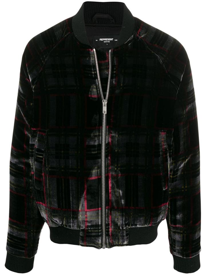 Represent Checked Velour Bomber Jacket - Black