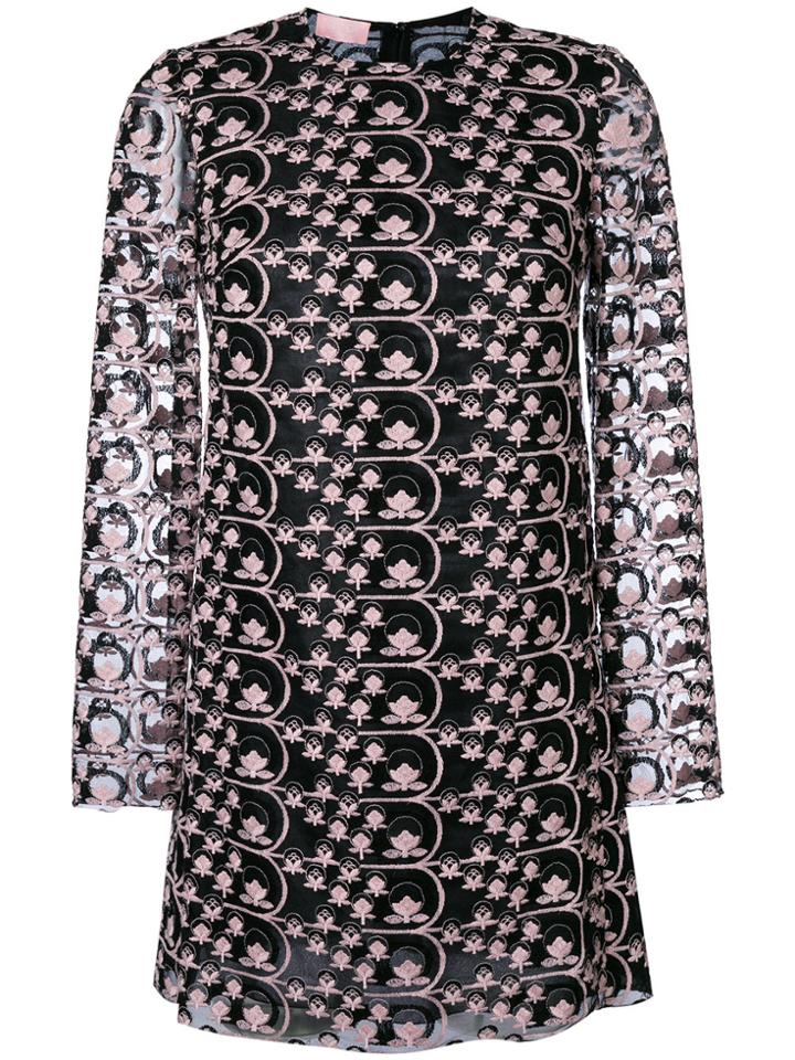 Giamba Sheer Detail Embroidered Dress - Black