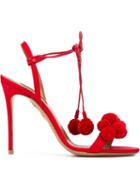 Aquazzura Pon Pon Sandals, Women's, Size: 39.5, Red, Raffia/leather