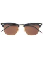 Thom Browne Eyewear Navy, Brown & 18k Gold Sunglasses - Blue