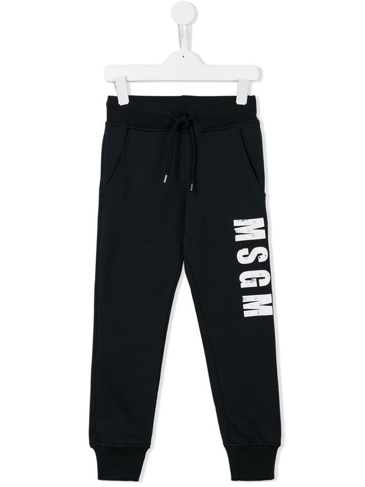 Msgm Kids Logo Print Track Pants, Boy's, Size: 10 Yrs, Blue