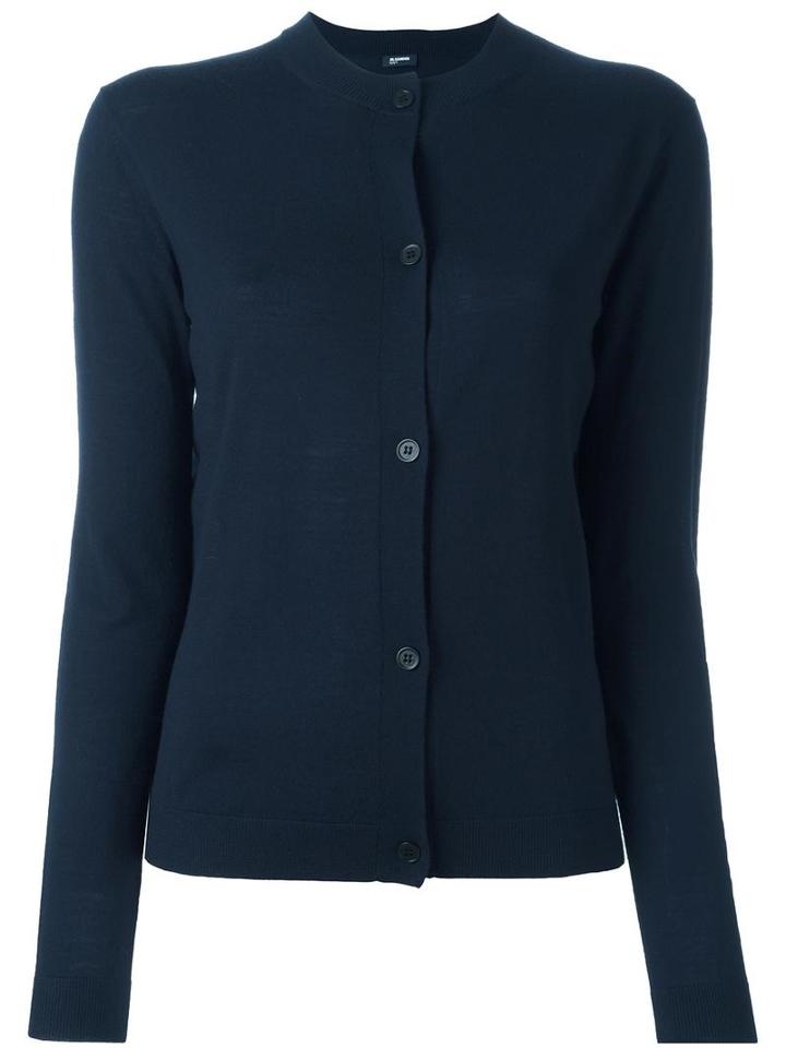 Jil Sander Navy Button Down Cardigan, Women's, Size: Large, Blue, Wool
