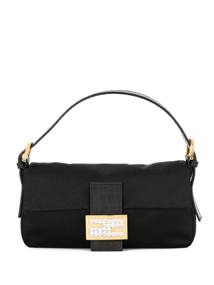Fendi Pre-owned Rhinestone Logos Mamma Baguette Hand Bag - Black