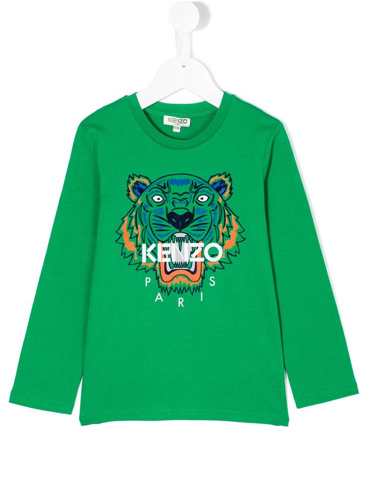 Kenzo Kids - Tiger Printed Longsleeved T-shirt - Kids - Cotton - 2 Yrs, Green