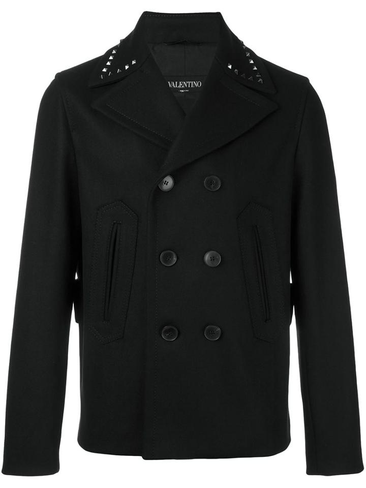 Valentino 'rockstud' Peacoat, Men's, Size: 50, Black, Cotton/linen/flax/wool