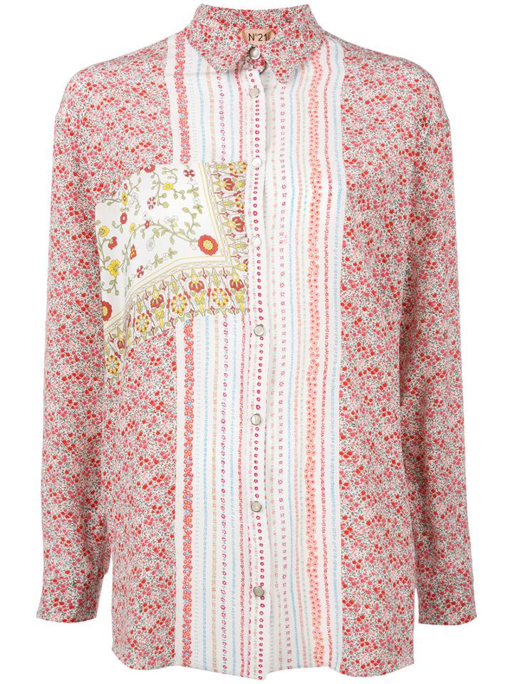 No21 Printed Silk Blouse, Women's, Size: 48, Pink/purple, Silk