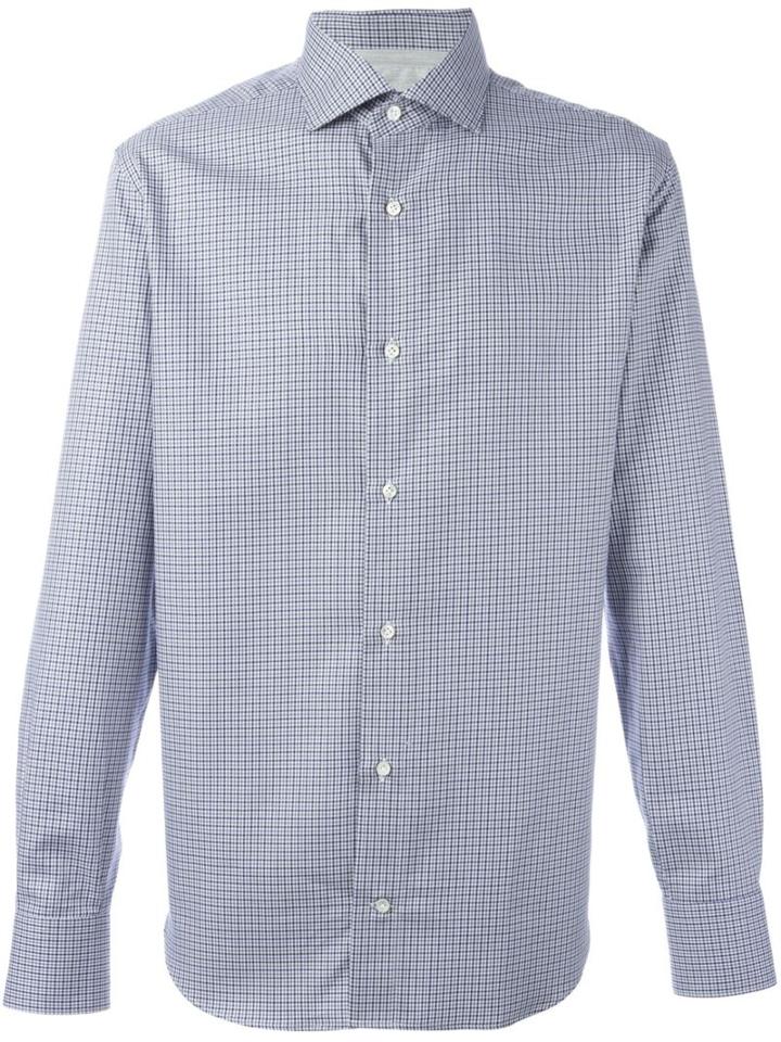 Eleventy Checked Shirt, Men's, Size: 42, Blue, Cotton