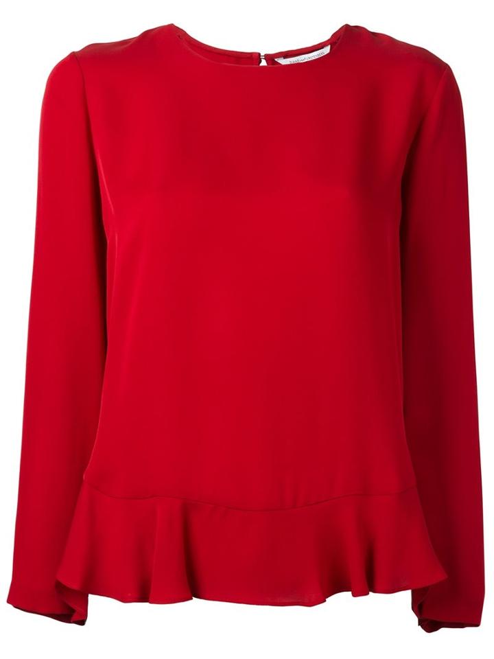 Diane Von Furstenberg Ruffled Neck Flared Blouse, Women's, Size: 8, Red, Silk