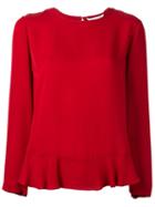 Diane Von Furstenberg Ruffled Neck Flared Blouse, Women's, Size: 8, Red, Silk
