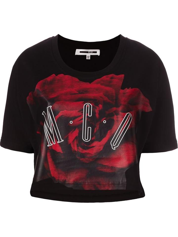 Mcq Alexander Mcqueen Rose Print Cropped T-shirt