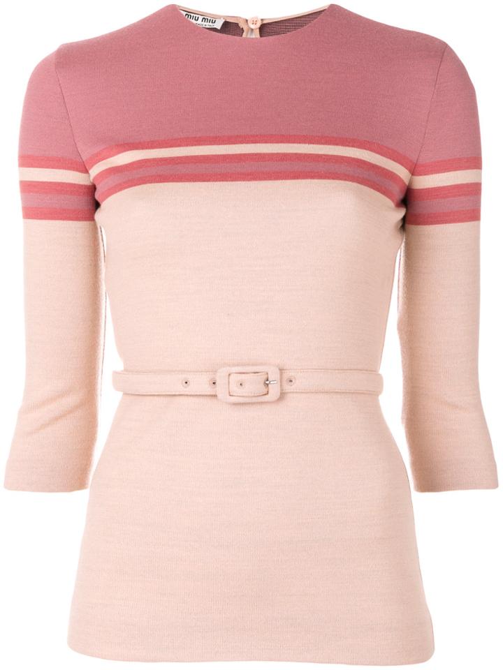 Miu Miu Belted Knitted Jumper - Pink & Purple