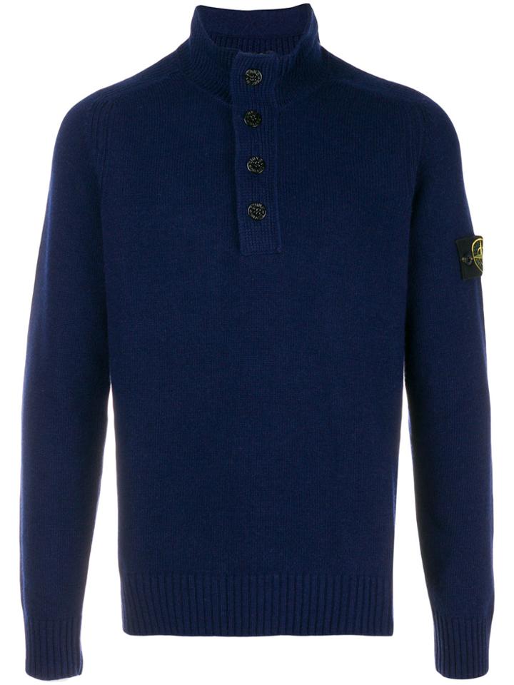 Stone Island Turtle-neck Fitted Sweater - Blue