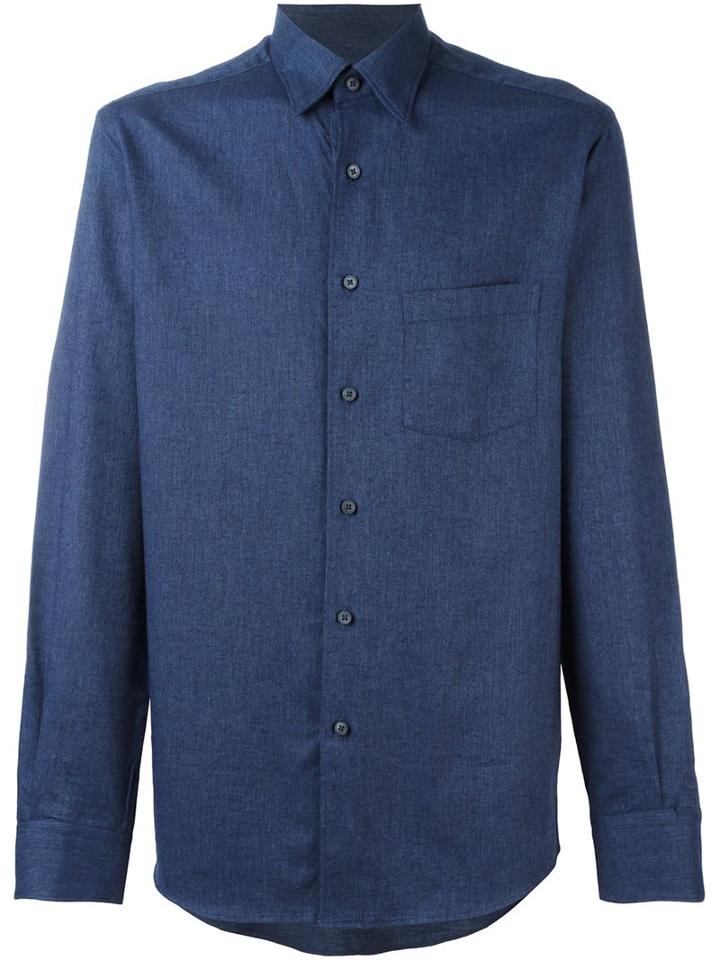 Ermenegildo Zegna Chest Pocket Shirt, Men's, Size: Xl, Blue, Cotton