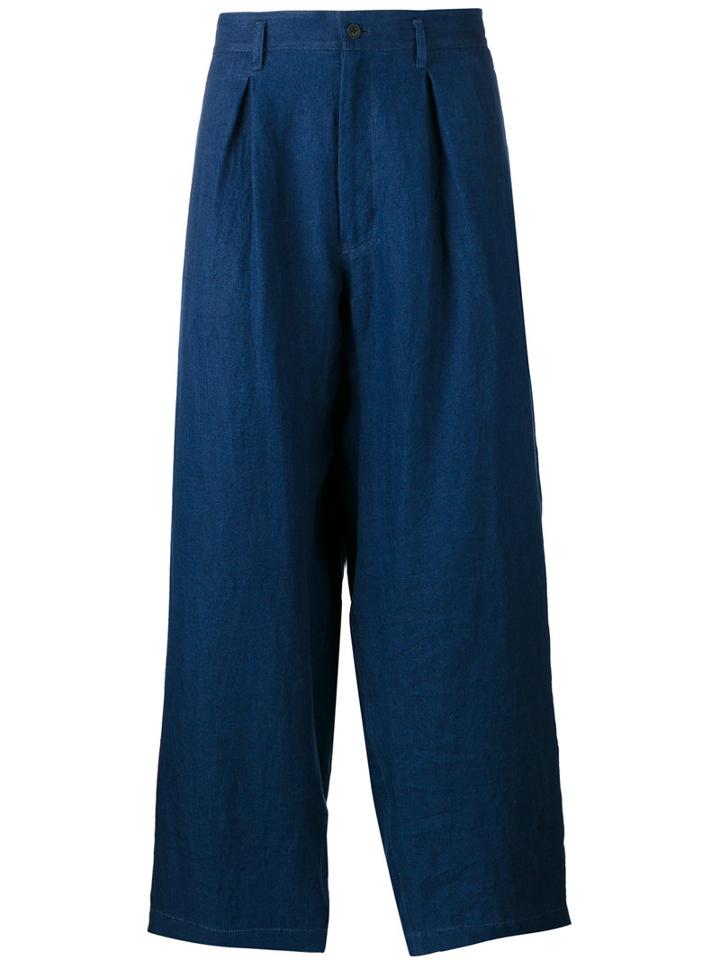 Yohji Yamamoto Cropped Tuck Pants, Men's, Size: 2, Blue, Linen/flax