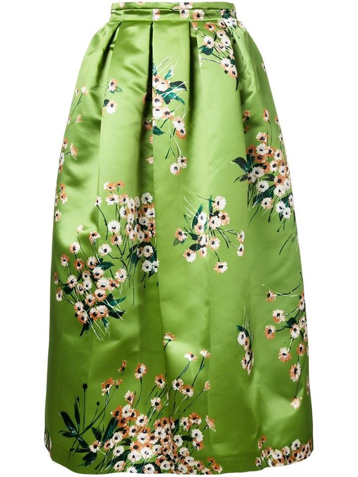 Rochas Floral Print Full Skirt, Women's, Size: 42, Green, Polyester