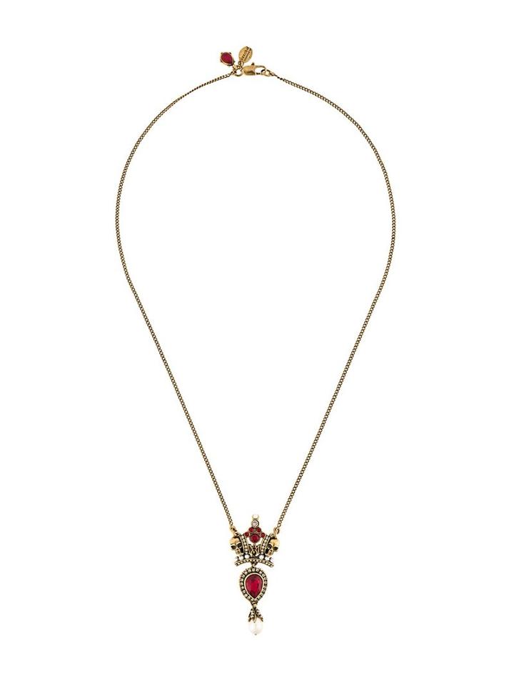 Alexander Mcqueen Crown Skull Necklace, Women's, Metallic