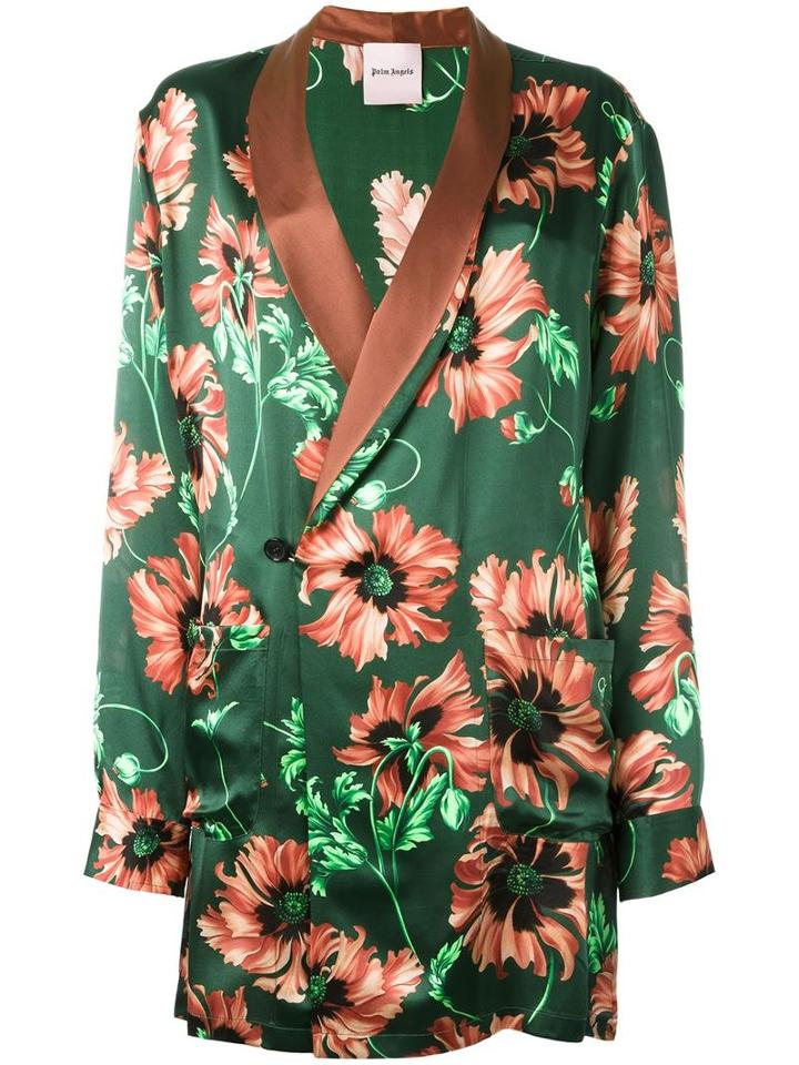 Palm Angels Floral Print Blazer, Men's, Size: Large, Green, Silk