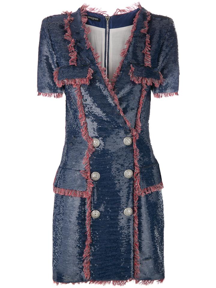 Balmain Double-breasted Sequin Mini Dress - Blue