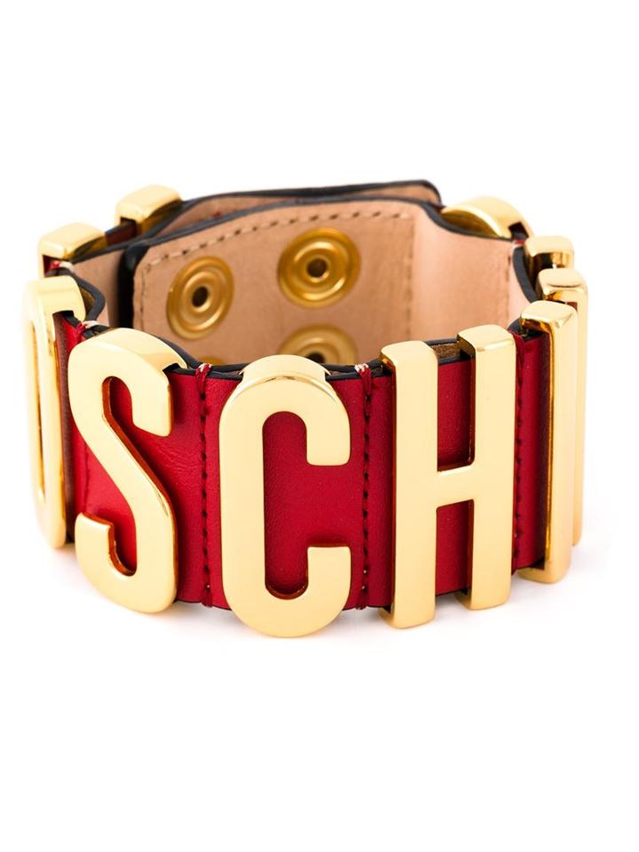 Moschino Logo Plaque Bracelet, Women's, Red, Metal Other/leather