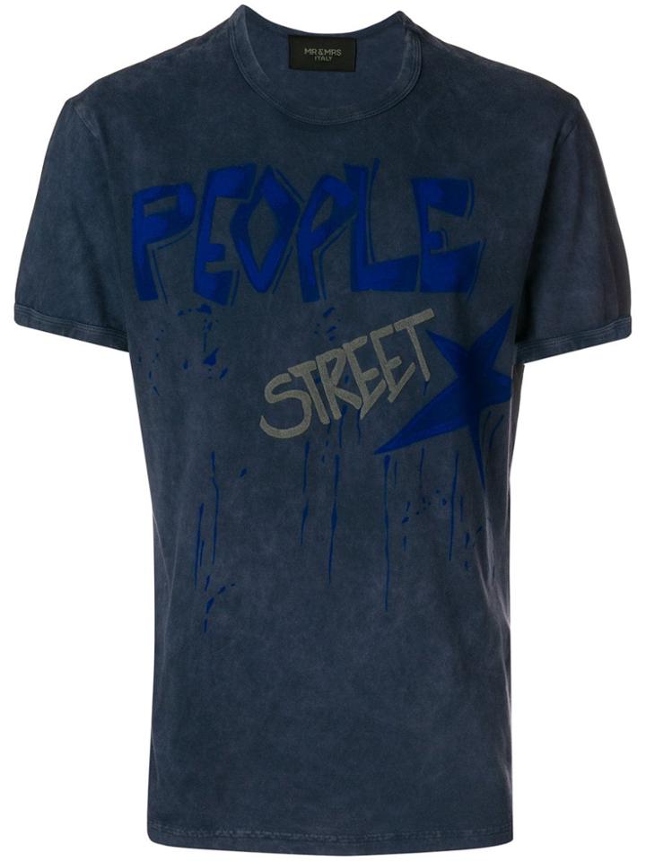 Mr & Mrs Italy Washed Text-print T-shirt - Blue