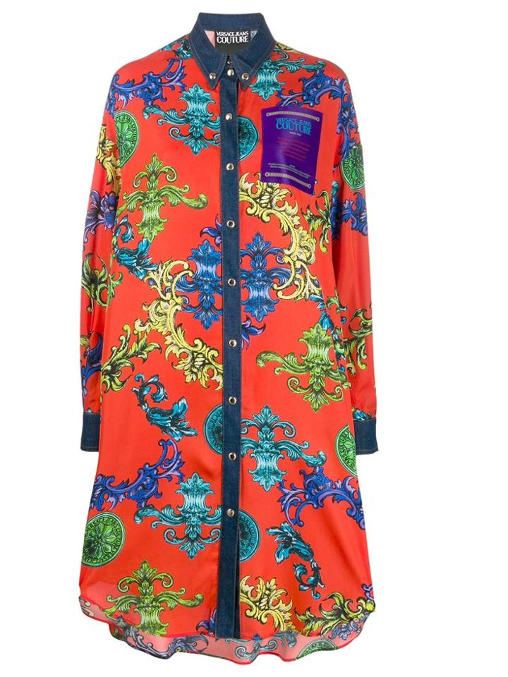 Versace Jeans Couture Oversized Barocco Print Shirt Dress - Orange