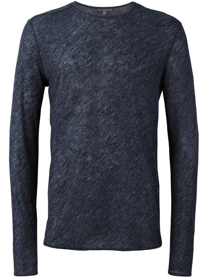 John Varvatos Long Sleeve T-shirt, Men's, Size: Xl, Blue, Silk/linen/flax