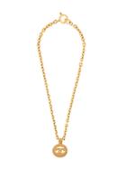 Chanel Vintage Cutout Logo Long Necklace - Metallic