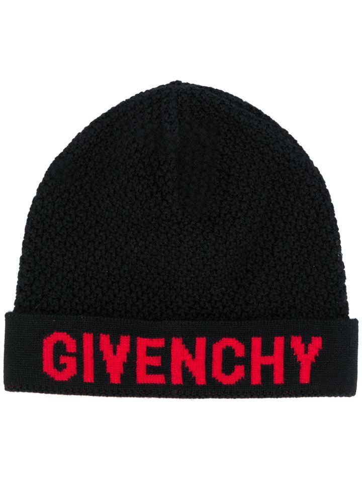 Givenchy Logo Embroidered Beanie Hat - Black
