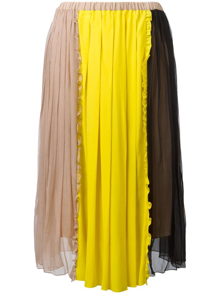 No21 Colour Block Pleated Skirt, Women's, Size: 46, Nude/neutrals, Silk/acetate