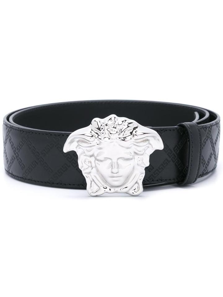 Versace 'palazzo Medusa' Greca Detail Belt, Men's, Size: 85, Black, Leather