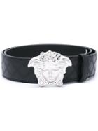 Versace 'palazzo Medusa' Greca Detail Belt, Men's, Size: 85, Black, Leather