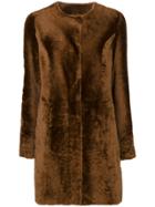 Drome Collarless Fur Effect Coat - Brown