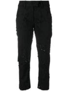 Ann Demeulemeester Distressed Cropped Trousers - Black