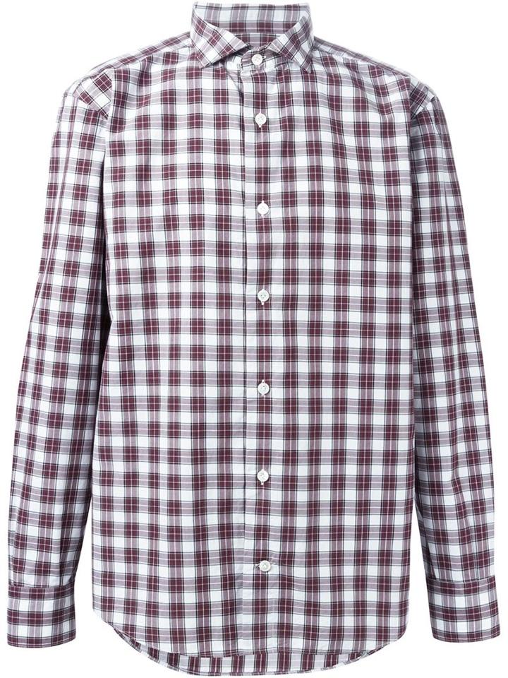 Eleventy Checked Shirt, Men's, Size: 43, Pink/purple, Cotton