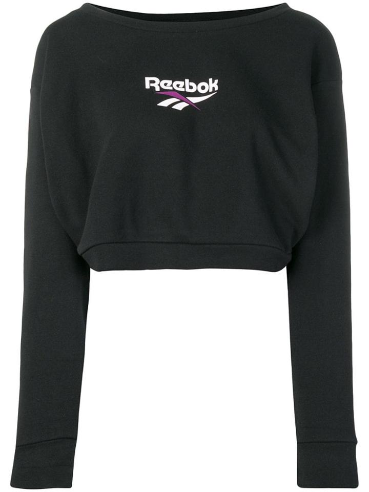 Reebok Logo Print Cropped Sweatshirt - Black